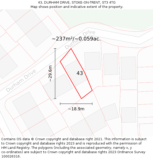 43, DURHAM DRIVE, STOKE-ON-TRENT, ST3 4TG: Plot and title map