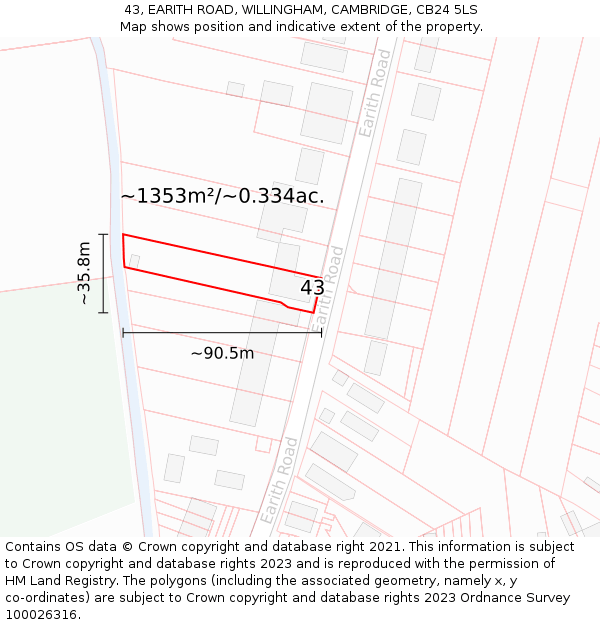 43, EARITH ROAD, WILLINGHAM, CAMBRIDGE, CB24 5LS: Plot and title map