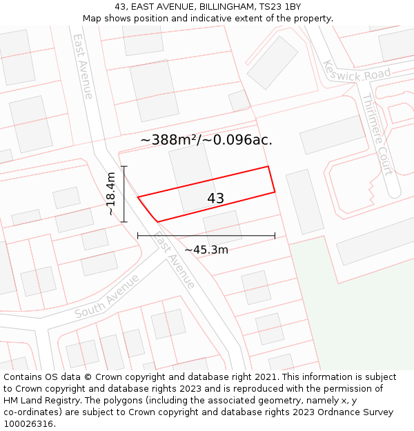 43, EAST AVENUE, BILLINGHAM, TS23 1BY: Plot and title map