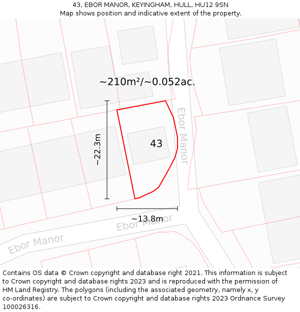 43, EBOR MANOR, KEYINGHAM, HULL, HU12 9SN: Plot and title map