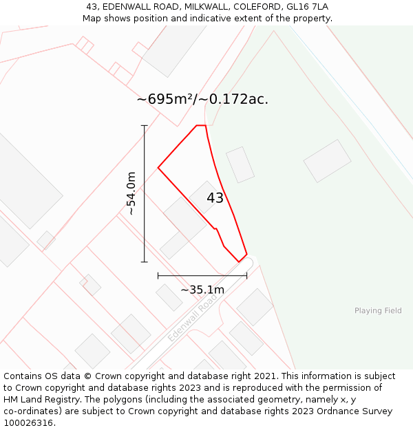 43, EDENWALL ROAD, MILKWALL, COLEFORD, GL16 7LA: Plot and title map