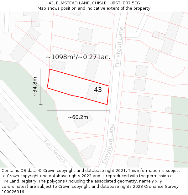 43, ELMSTEAD LANE, CHISLEHURST, BR7 5EG: Plot and title map