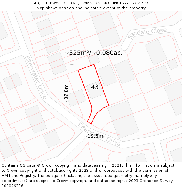 43, ELTERWATER DRIVE, GAMSTON, NOTTINGHAM, NG2 6PX: Plot and title map