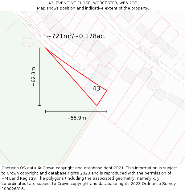 43, EVENDINE CLOSE, WORCESTER, WR5 2DB: Plot and title map