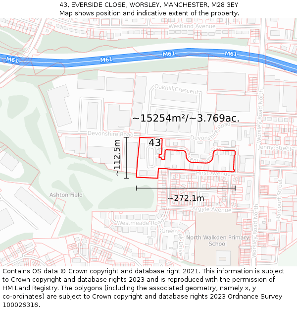 43, EVERSIDE CLOSE, WORSLEY, MANCHESTER, M28 3EY: Plot and title map