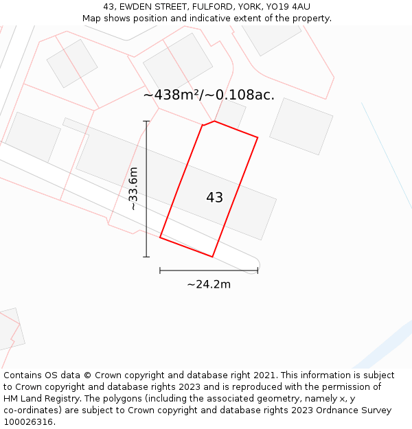 43, EWDEN STREET, FULFORD, YORK, YO19 4AU: Plot and title map