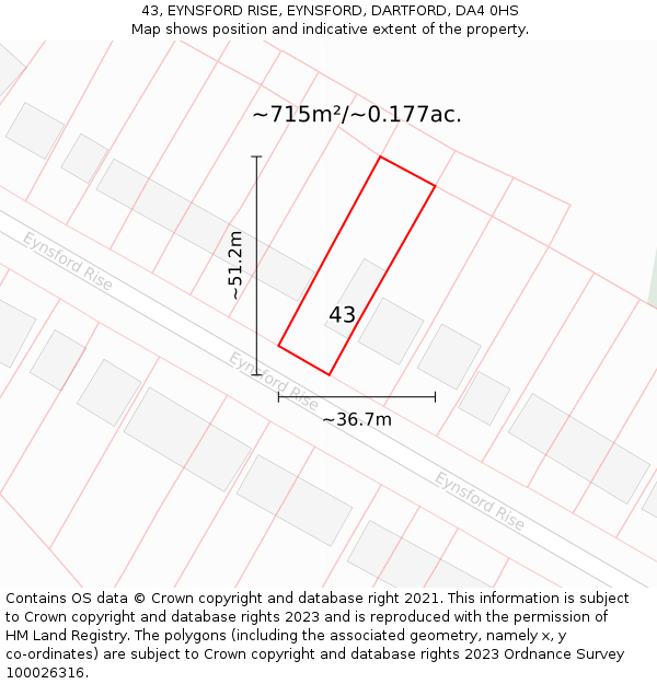 43, EYNSFORD RISE, EYNSFORD, DARTFORD, DA4 0HS: Plot and title map