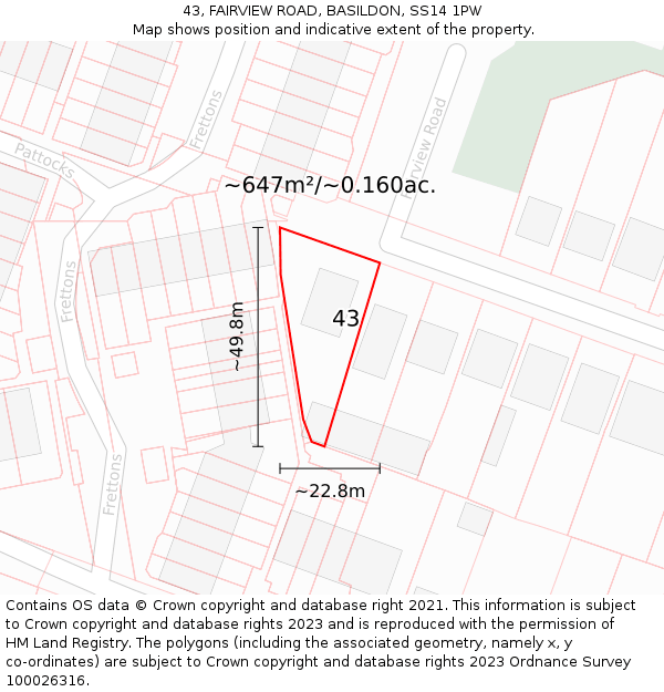 43, FAIRVIEW ROAD, BASILDON, SS14 1PW: Plot and title map