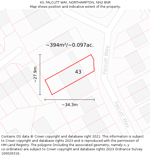 43, FALCUTT WAY, NORTHAMPTON, NN2 8NR: Plot and title map