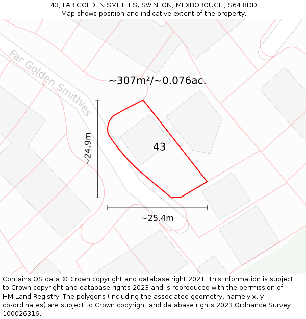 43, FAR GOLDEN SMITHIES, SWINTON, MEXBOROUGH, S64 8DD: Plot and title map