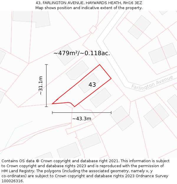 43, FARLINGTON AVENUE, HAYWARDS HEATH, RH16 3EZ: Plot and title map