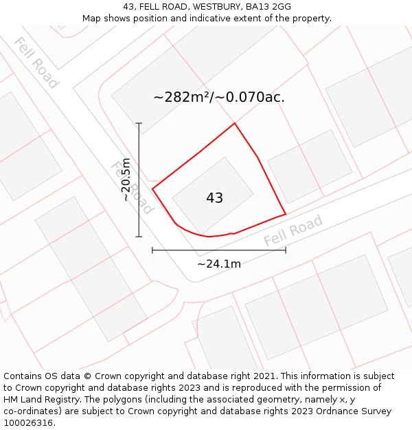 43, FELL ROAD, WESTBURY, BA13 2GG: Plot and title map