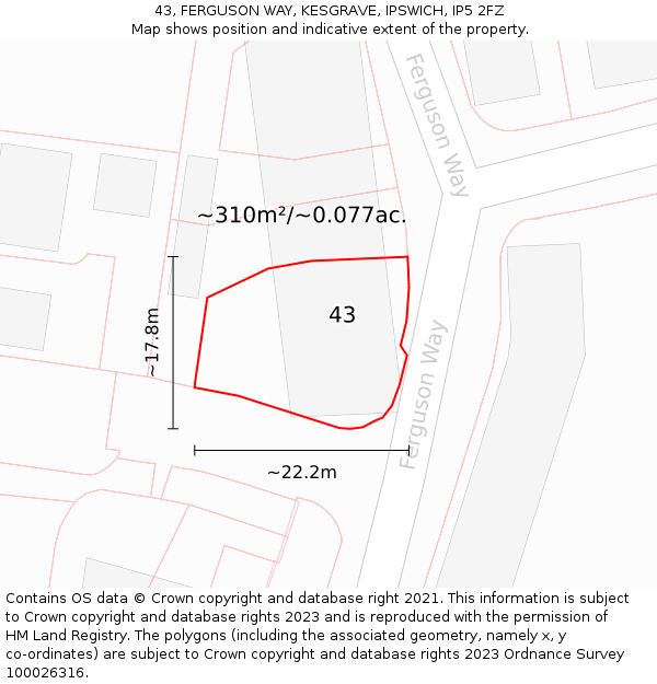 43, FERGUSON WAY, KESGRAVE, IPSWICH, IP5 2FZ: Plot and title map