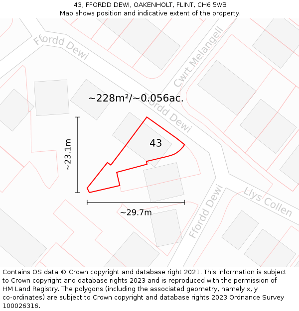 43, FFORDD DEWI, OAKENHOLT, FLINT, CH6 5WB: Plot and title map