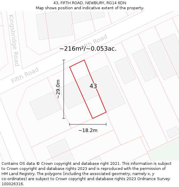 43, FIFTH ROAD, NEWBURY, RG14 6DN: Plot and title map