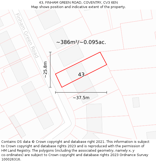 43, FINHAM GREEN ROAD, COVENTRY, CV3 6EN: Plot and title map