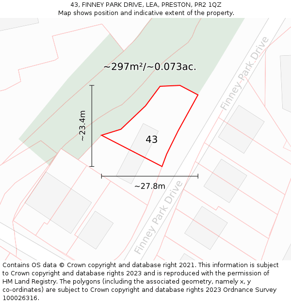 43, FINNEY PARK DRIVE, LEA, PRESTON, PR2 1QZ: Plot and title map