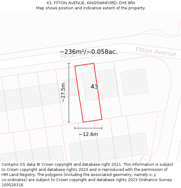 43, FITTON AVENUE, KINGSWINFORD, DY6 8RX: Plot and title map