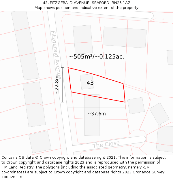 43, FITZGERALD AVENUE, SEAFORD, BN25 1AZ: Plot and title map