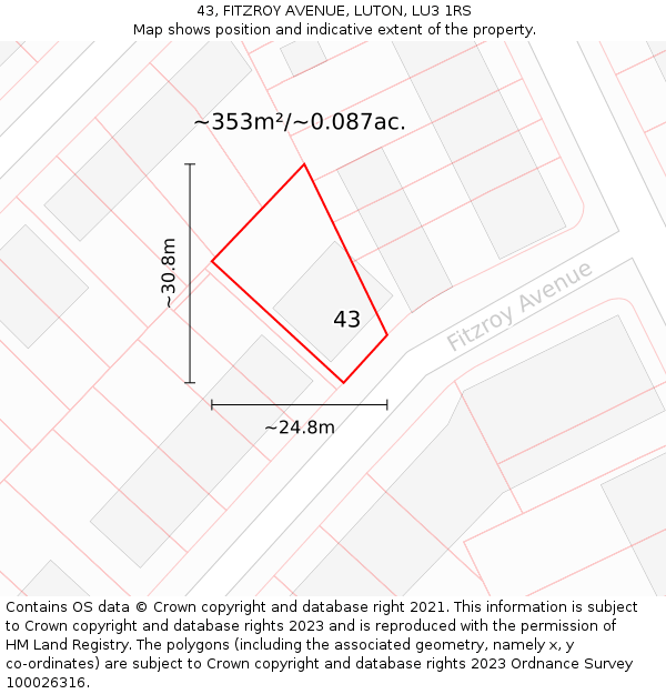 43, FITZROY AVENUE, LUTON, LU3 1RS: Plot and title map