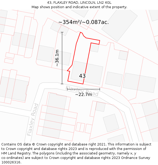 43, FLAXLEY ROAD, LINCOLN, LN2 4GL: Plot and title map