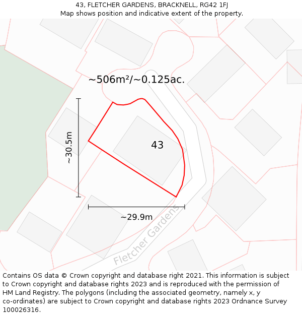 43, FLETCHER GARDENS, BRACKNELL, RG42 1FJ: Plot and title map