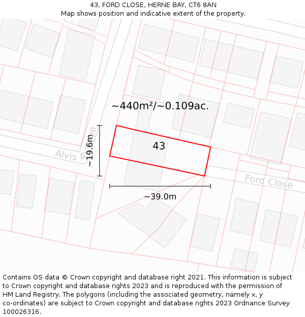 43, FORD CLOSE, HERNE BAY, CT6 8AN: Plot and title map