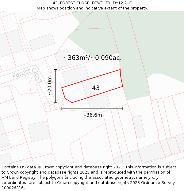43, FOREST CLOSE, BEWDLEY, DY12 2UF: Plot and title map