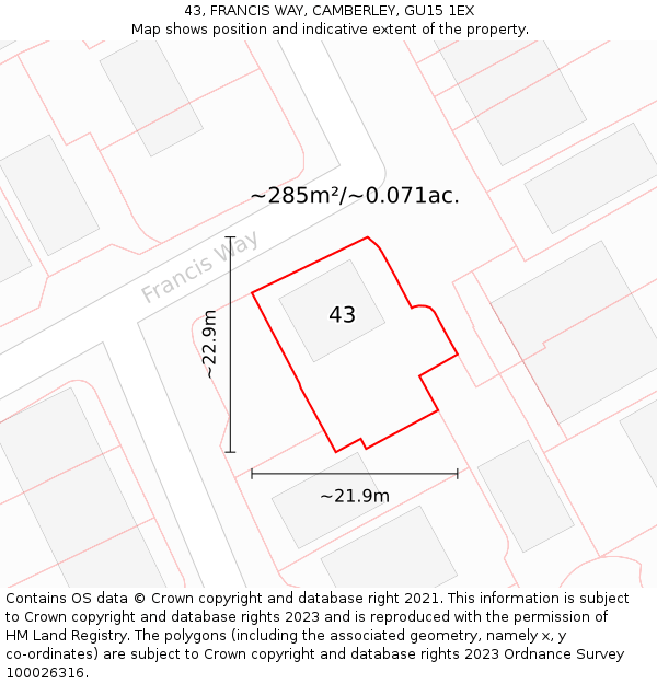 43, FRANCIS WAY, CAMBERLEY, GU15 1EX: Plot and title map