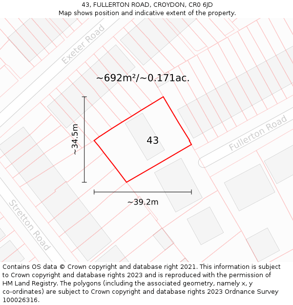 43, FULLERTON ROAD, CROYDON, CR0 6JD: Plot and title map