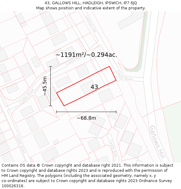 43, GALLOWS HILL, HADLEIGH, IPSWICH, IP7 6JQ: Plot and title map