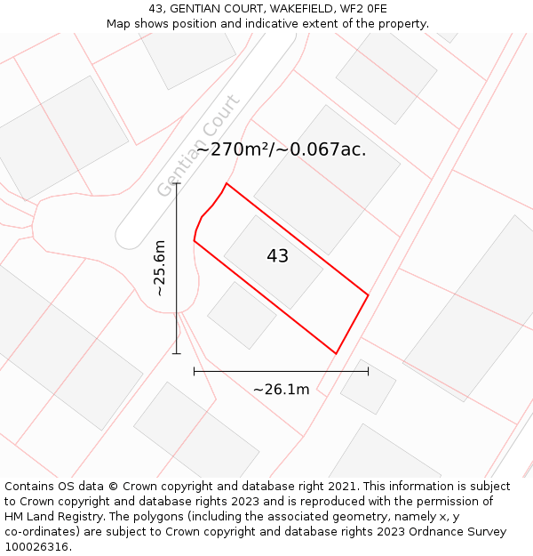 43, GENTIAN COURT, WAKEFIELD, WF2 0FE: Plot and title map