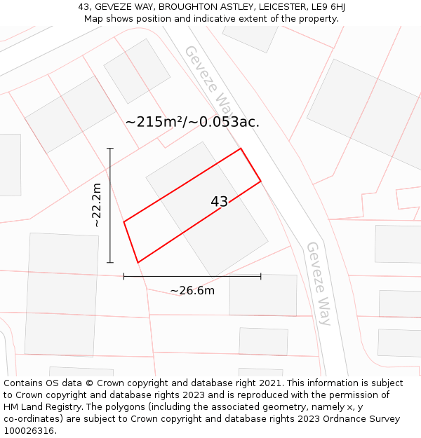 43, GEVEZE WAY, BROUGHTON ASTLEY, LEICESTER, LE9 6HJ: Plot and title map