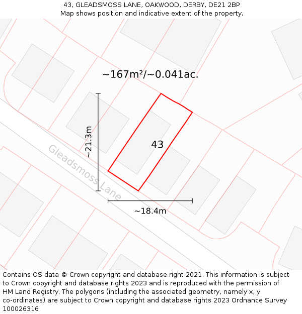 43, GLEADSMOSS LANE, OAKWOOD, DERBY, DE21 2BP: Plot and title map