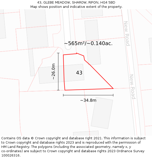 43, GLEBE MEADOW, SHAROW, RIPON, HG4 5BD: Plot and title map