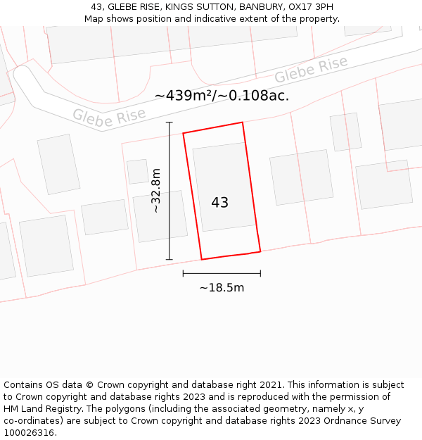 43, GLEBE RISE, KINGS SUTTON, BANBURY, OX17 3PH: Plot and title map