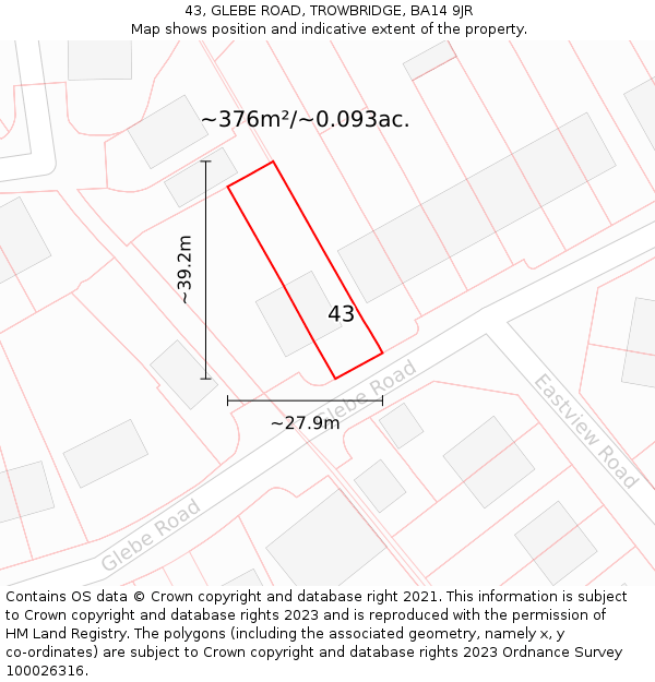 43, GLEBE ROAD, TROWBRIDGE, BA14 9JR: Plot and title map