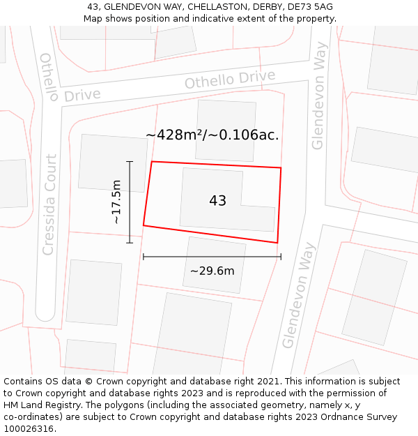 43, GLENDEVON WAY, CHELLASTON, DERBY, DE73 5AG: Plot and title map