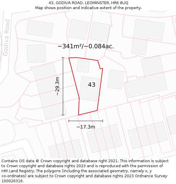 43, GODIVA ROAD, LEOMINSTER, HR6 8UQ: Plot and title map