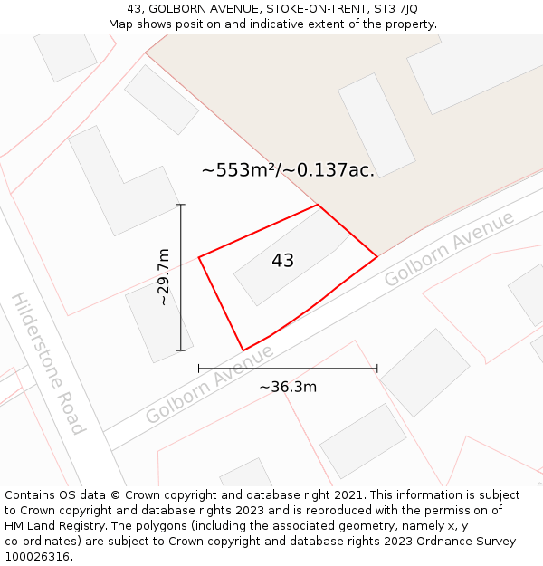 43, GOLBORN AVENUE, STOKE-ON-TRENT, ST3 7JQ: Plot and title map