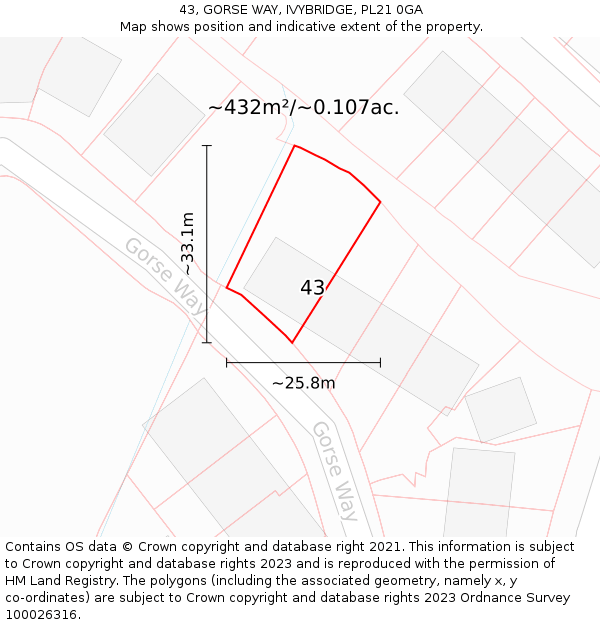 43, GORSE WAY, IVYBRIDGE, PL21 0GA: Plot and title map