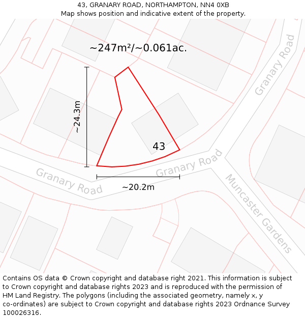 43, GRANARY ROAD, NORTHAMPTON, NN4 0XB: Plot and title map