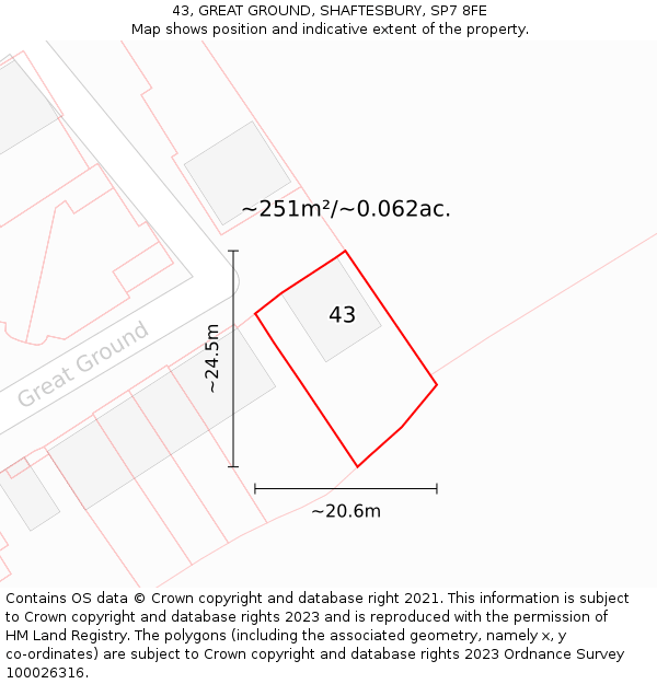 43, GREAT GROUND, SHAFTESBURY, SP7 8FE: Plot and title map