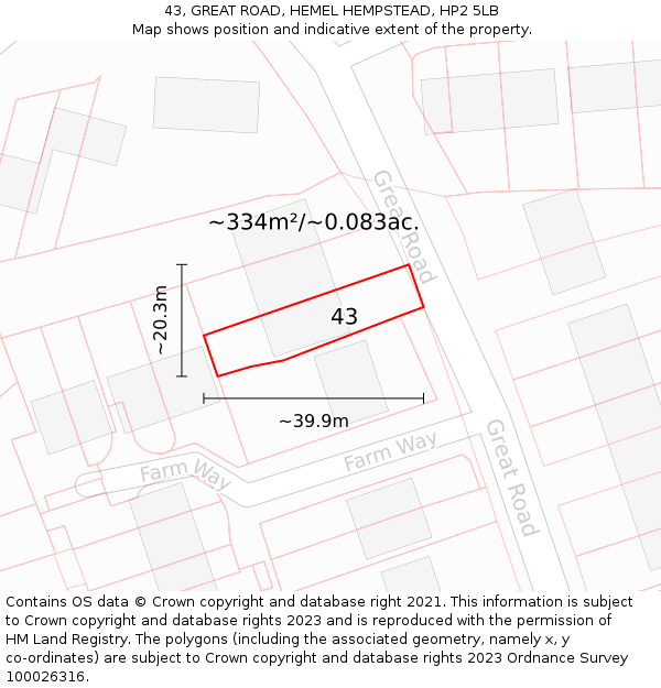 43, GREAT ROAD, HEMEL HEMPSTEAD, HP2 5LB: Plot and title map
