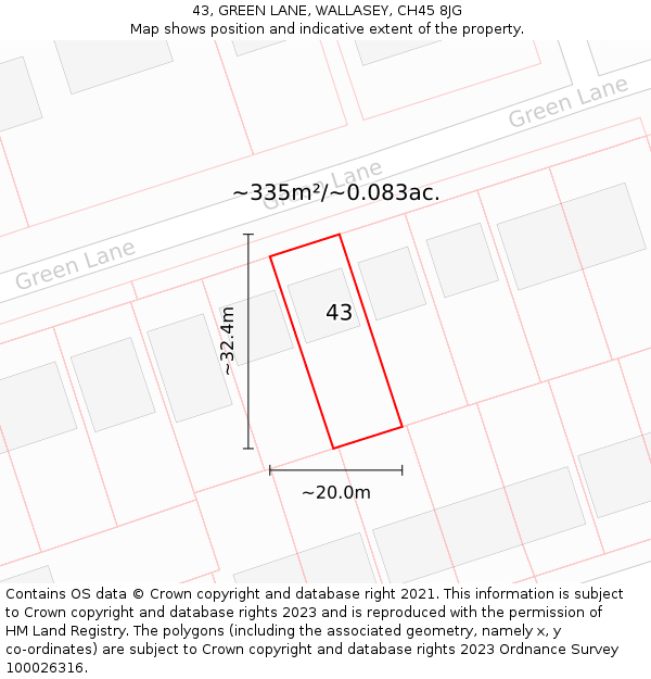 43, GREEN LANE, WALLASEY, CH45 8JG: Plot and title map