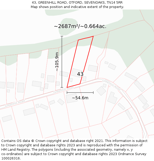 43, GREENHILL ROAD, OTFORD, SEVENOAKS, TN14 5RR: Plot and title map