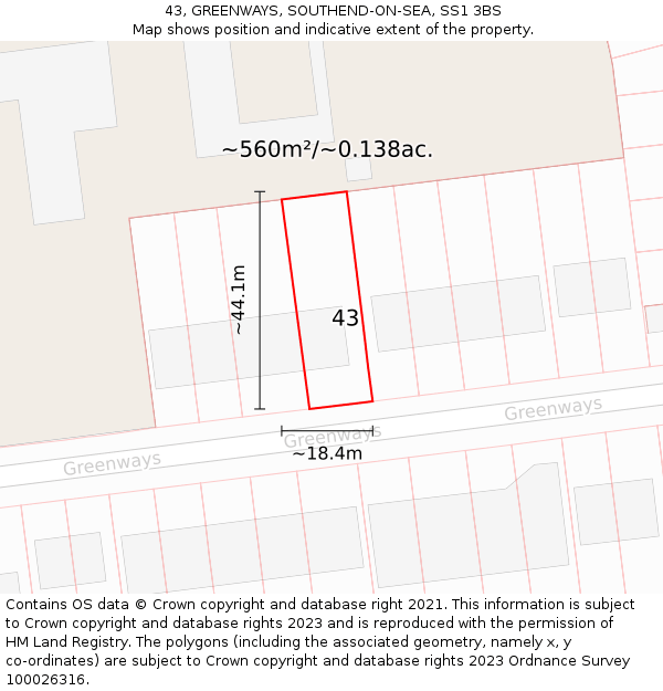 43, GREENWAYS, SOUTHEND-ON-SEA, SS1 3BS: Plot and title map