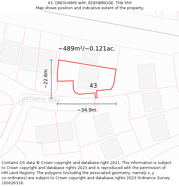 43, GRESHAMS WAY, EDENBRIDGE, TN8 5NY: Plot and title map