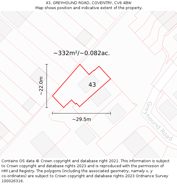 43, GREYHOUND ROAD, COVENTRY, CV6 4BW: Plot and title map