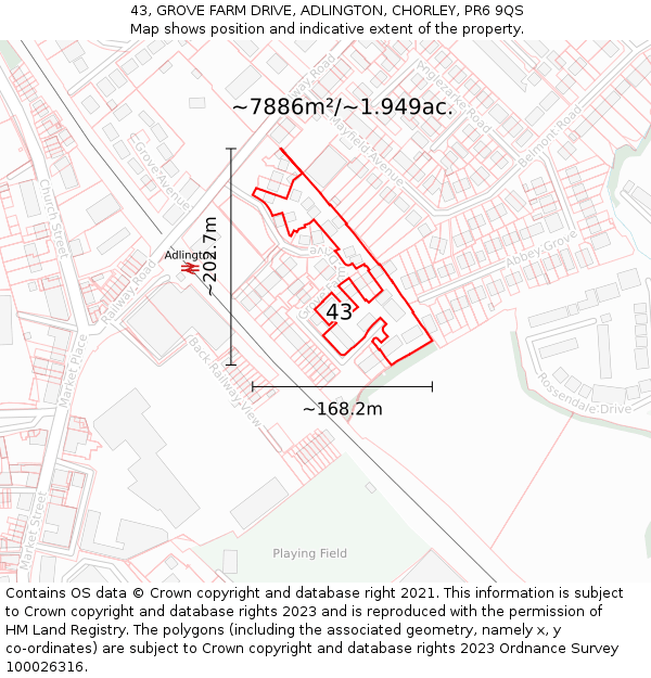 43, GROVE FARM DRIVE, ADLINGTON, CHORLEY, PR6 9QS: Plot and title map